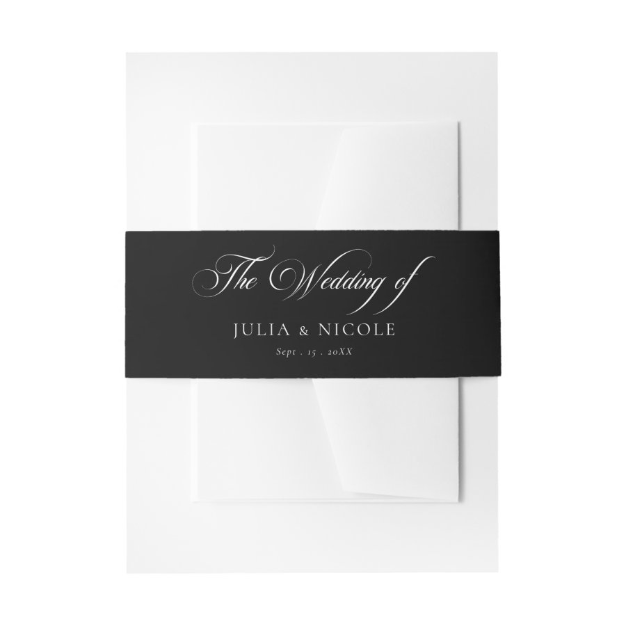 Classic Black Ivory Calligraphy Wedding Invitation Belly Band