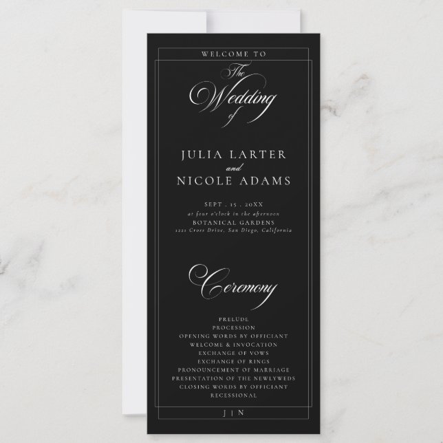 Classic Black Ivory Calligraphy Wedding Program (Front)