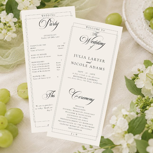 Classic Black Ivory Calligraphy Wedding Program (Creator Uploaded)