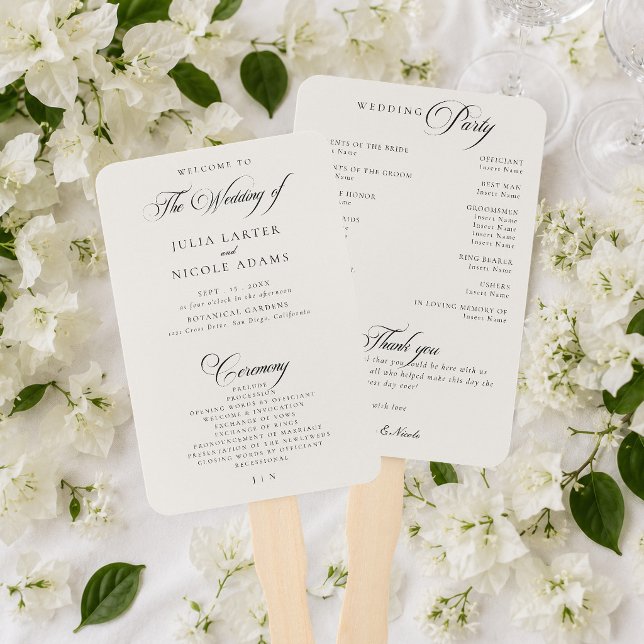 Classic Black Ivory Calligraphy Wedding Program Hand Fan (Creator Uploaded)