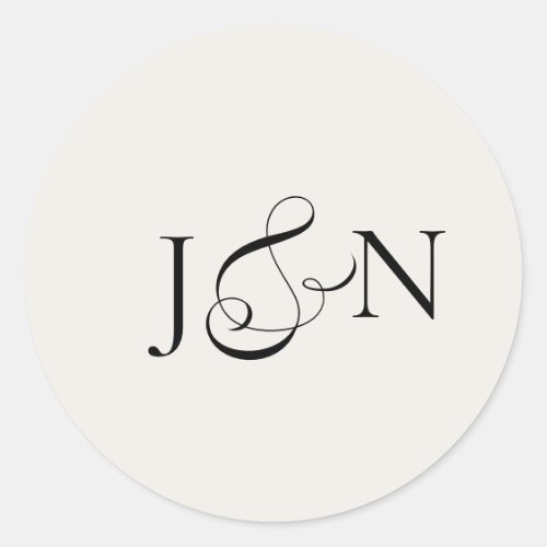 Classic Black Ivory Calligraphy Wedding Round Sticker