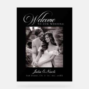 Classic Black Ivory Minimal Wedding Photo Welcome Acrylic Sign