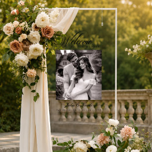 Classic Black Ivory Minimal Wedding Photo Welcome Acrylic Sign