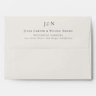 Classic Black Ivory Monogram Calligraphy Wedding Envelope