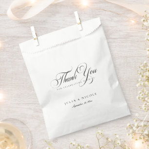 Classic Black Ivory Script Calligraphy Wedding Favor Bag