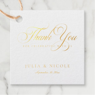 Classic Black Ivory Script Calligraphy Wedding Foil Favor Tags