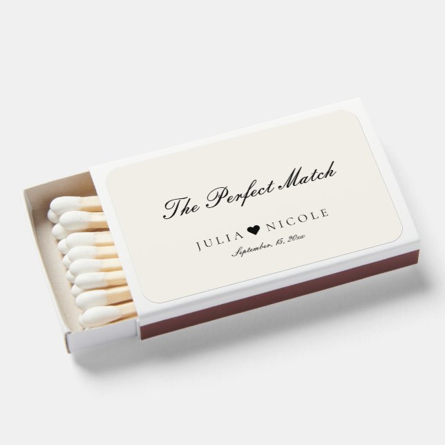 Classic Black Ivory Script Calligraphy Wedding Matchboxes (Front Open)