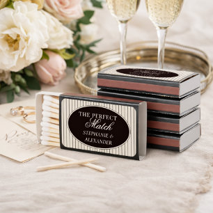 Classic Black Ivory Stripes Oval Old Money Wedding Matchboxes