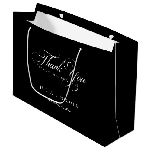 Classic Black Ivory Stylish Wedding Welcome Wine Large Gift Bag