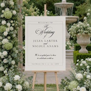 Classic Black Ivory White Wedding Welcome Sign
