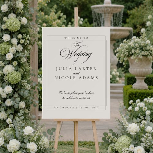 Classic Black Ivory White Wedding Welcome Sign