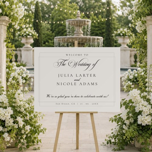 Classic Black Ivory White Wedding Welcome Sign
