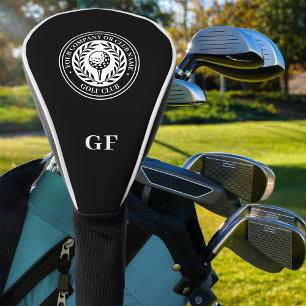Classic Black Laurel Wreath Custom Name Monogram Golf Head Cover