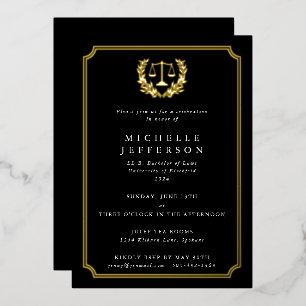Classic Black Law School Graduation Party Foil Invitation