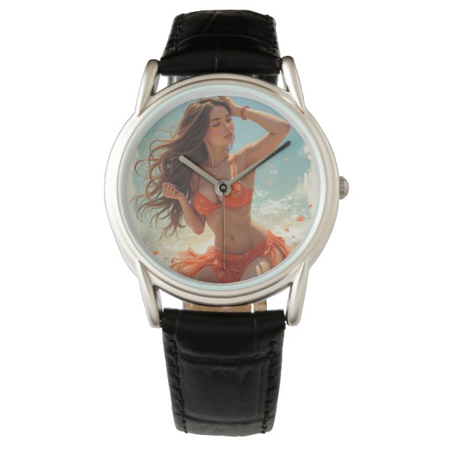 Classic Black Leather Watch (C.C) (Front)