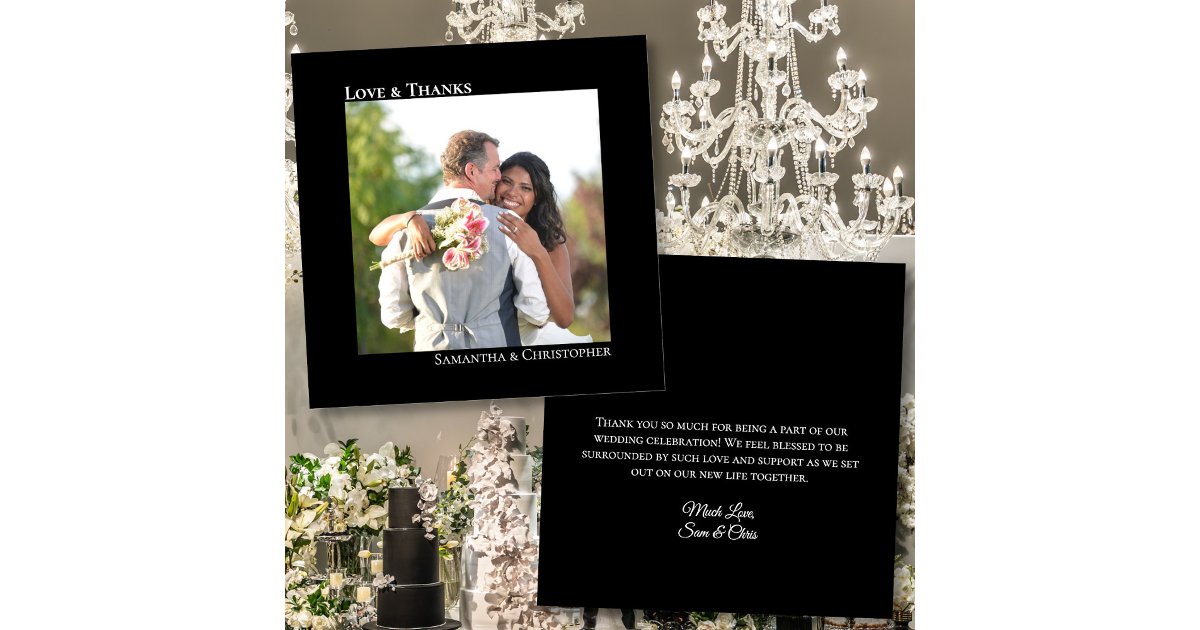 Classic Black Love & Thanks Photo & Note Wedding Thank You Card | Zazzle