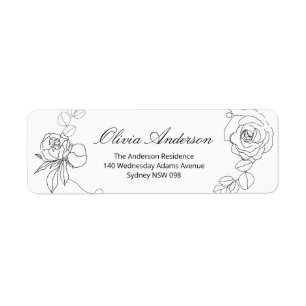 Classic Black Modern Floral Return Address Label