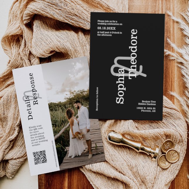 Classic Black Modern Minimal Wedding QR Code Photo Invitation (Creator Uploaded)