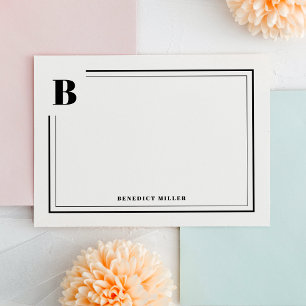 Classic Black Monogram Border Stationery Note Card