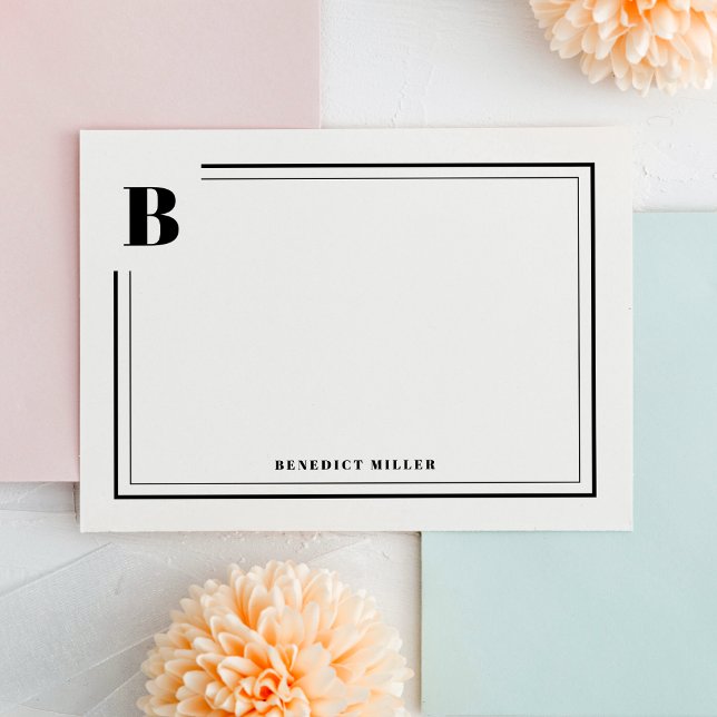 Classic Black Monogram Border Stationery Note Card (Creator Uploaded)