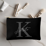 Classic Black Monogram Bridesmaid Gift Accessory Pouch<br><div class="desc">Custom-designed bridesmaid gift cosmetic bag featuring classic modern style monogram with custom initial and name.</div>
