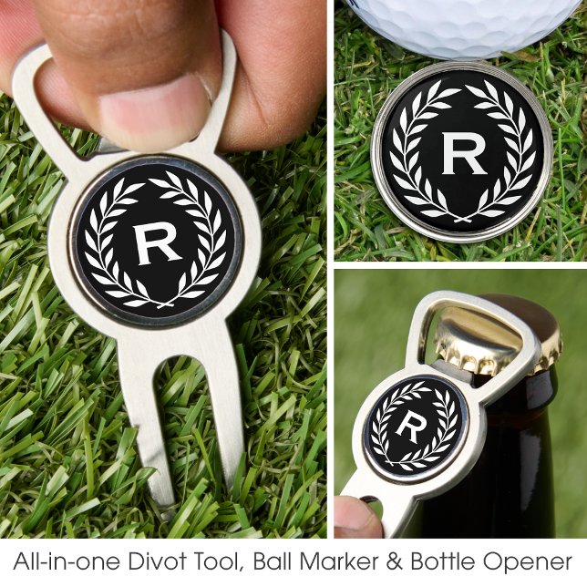 Classic Black Monogram Laurel Wreath Custom Golf Divot Tool (Creator Uploaded)