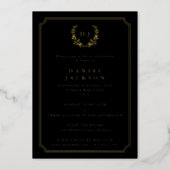 Classic Black Monogram + Laurel Wreath Graduation Foil Invitation (Front)
