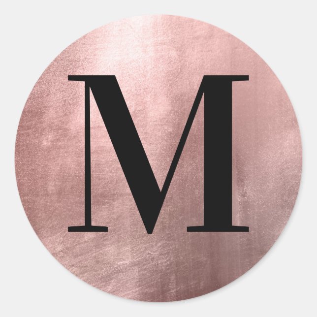 Classic Black Monogram on Faux Rose Gold Foil Round Sticker (Front)