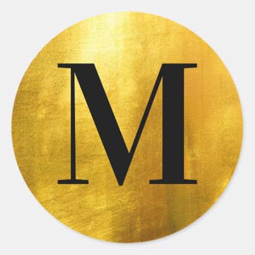 Classic Black Monogram on Faux Yellow Gold Foil Classic Round Sticker