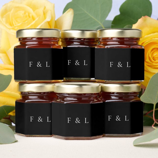 Classic Black Monogram Simple Wedding Honey Jar Favors (Insitu)