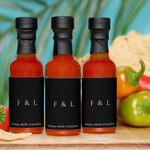 Classic Black Monogram Simple Wedding Hot Sauces