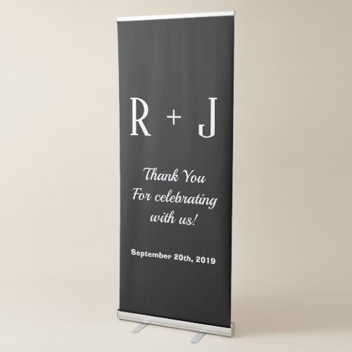 Classic Black Monogram Thank You Wedding Backdrop  Retractable Banner