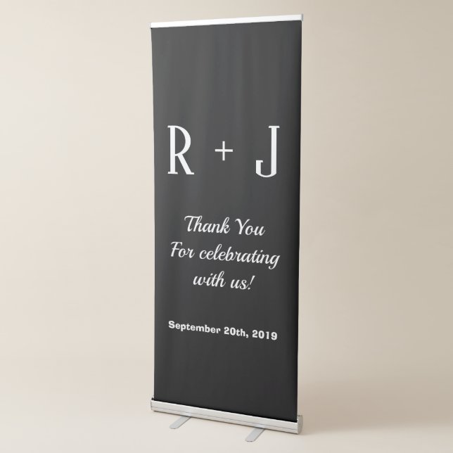Classic Black Monogram Thank You Wedding Backdrop  Retractable Banner (3/4)