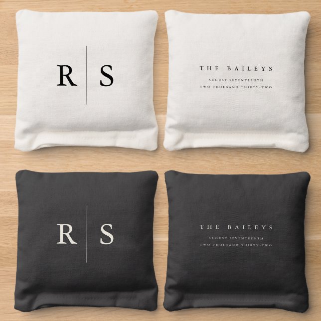 Classic Black Monogram Wedding Cornhole Bags (Wood)