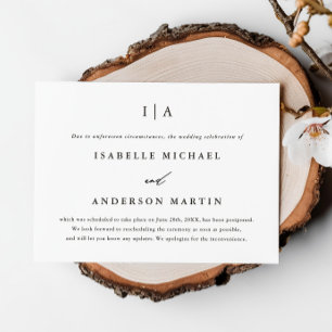 Classic Black Monogram Wedding Postponement Announcement