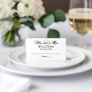 Classic Black Mr and Mrs Calligraphy Wedding Place Card