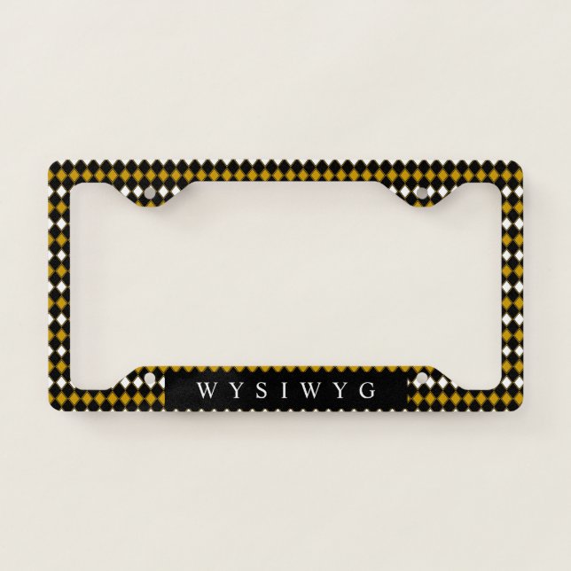 Classic Black n Gold Diamonds License Plate Frame (Front)