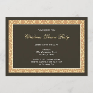 Classic black panel golden damask frame holiday invitation