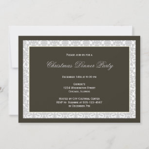 Classic black panel gray damask frame holiday invitation