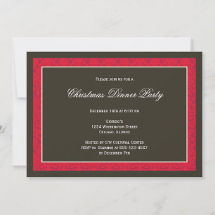 Classic black panel red damask frame holiday party invitation