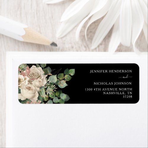 Classic Black Peonies Wedding Return Address Label