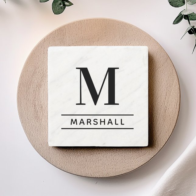 Classic Black Personalized Family Monogram Initial Stone Coaster (Creator Uploaded)