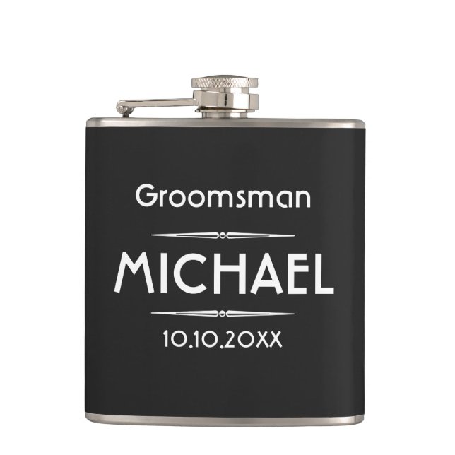 Classic Black Personalized Groomsman Flask (Front)
