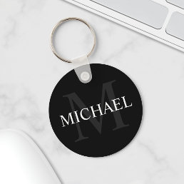 Classic Black Personalized Monogram and Name Keychain