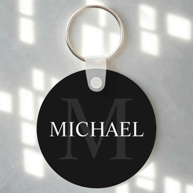 Classic Black Personalized Monogram and Name Keychain (Creator Uploaded)