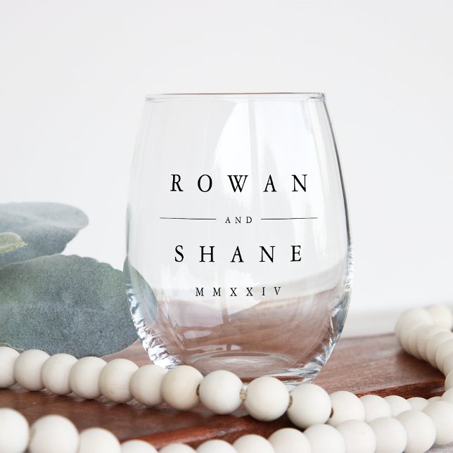Classic Black Personalized Wedding Stemless Wine Glass (Creator Uploaded)