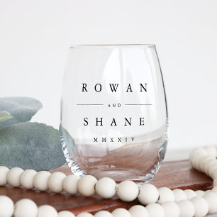 Classic Black Personalized Wedding Stemless Wine Glass