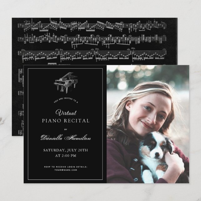 Classic Black Piano Virtual Recital Photo Invitation (Front/Back)