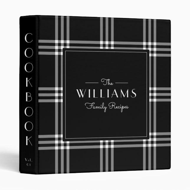 Classic Black Plaid Family Recipe Cookbook 3 Ring Binder (Front/Spine)
