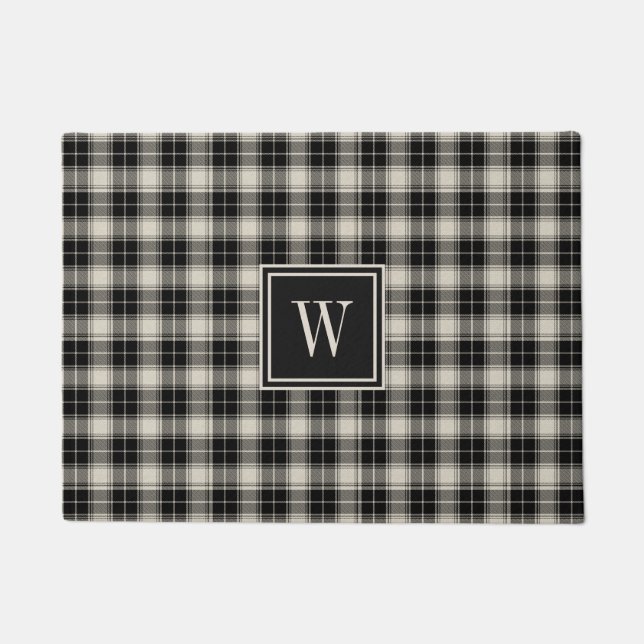 Classic Black Plaid Pattern with Monogram Doormat (Front)